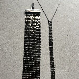 GIVENCHY set -Vintage gunmetal bracelet & deep drop necklace jewelry metal clasp